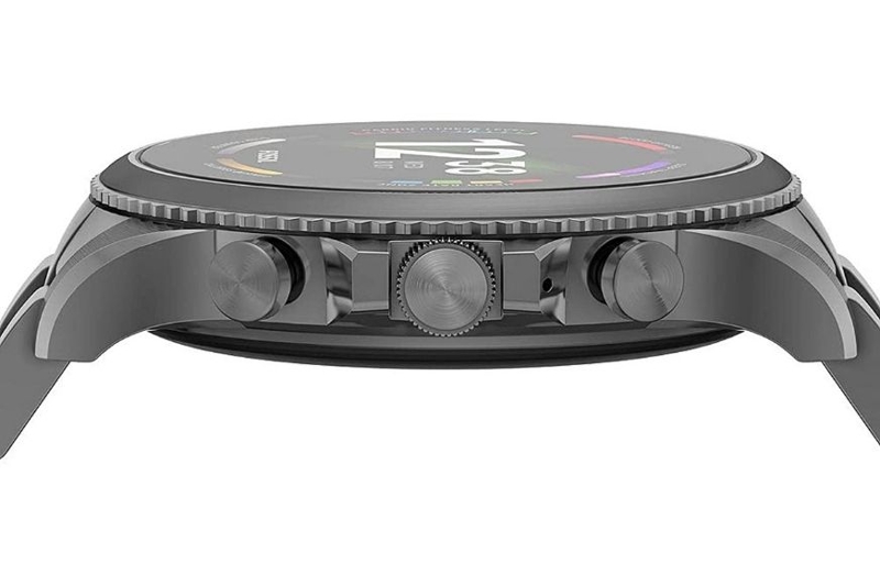 You can see the Fossil Gen 6 smartwatch for men from the side.